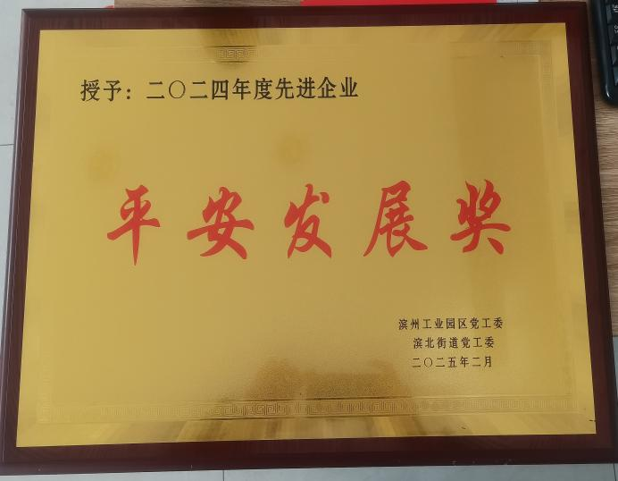 濱州工業(yè)園區黨工委授予我們公司為“平安發(fā)展獎”